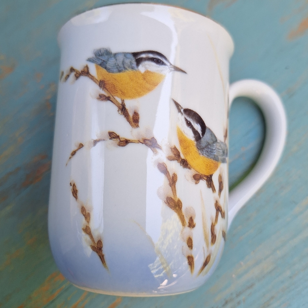 Bird Mug Otagiri Japan Coffee Cup Teacup Pretty Cute Birds Porcelain Gold Leaf - Picture 16 of 16